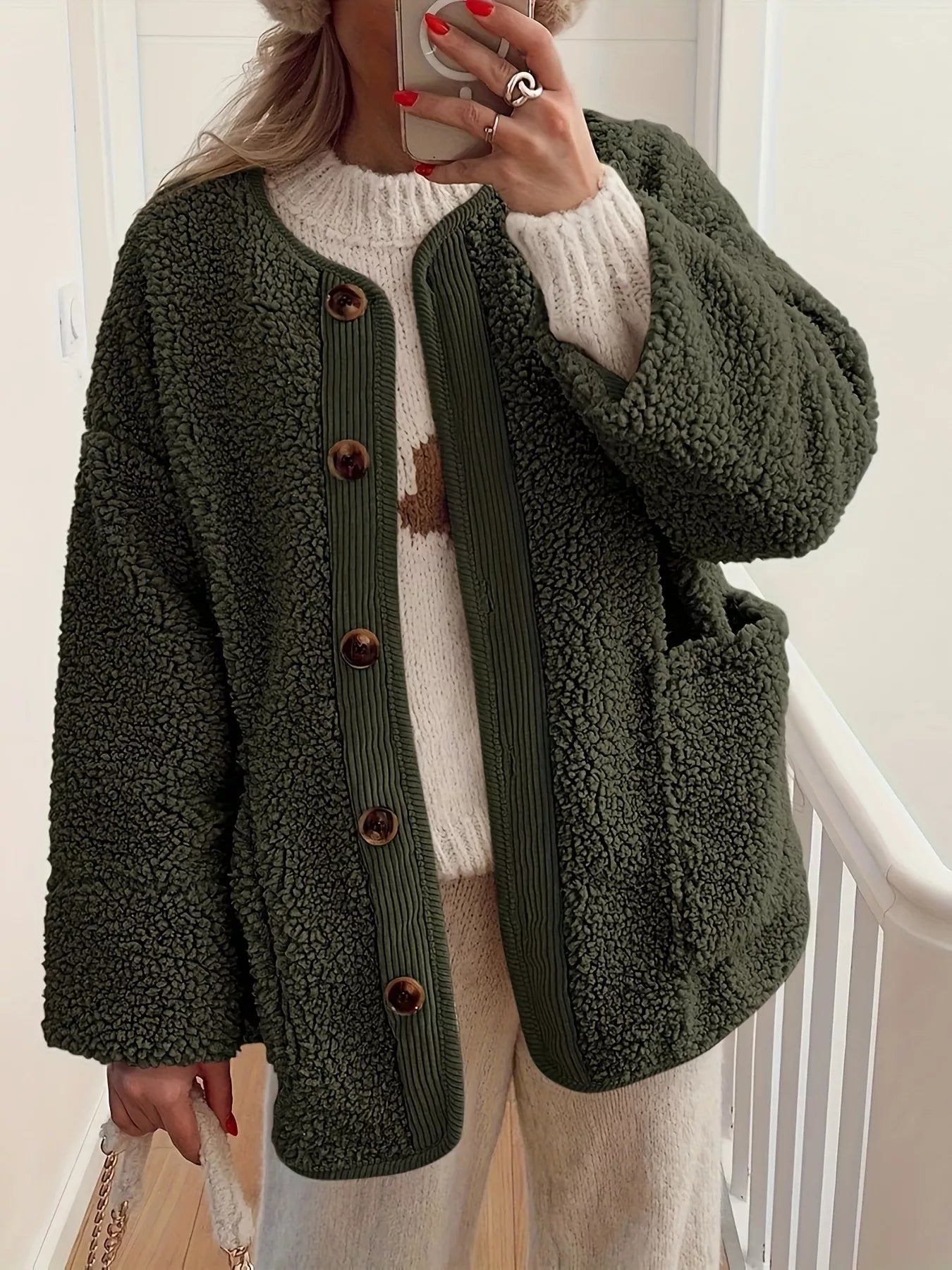 Fashorio Trench Coats Sherpa Button-Up Outerwear