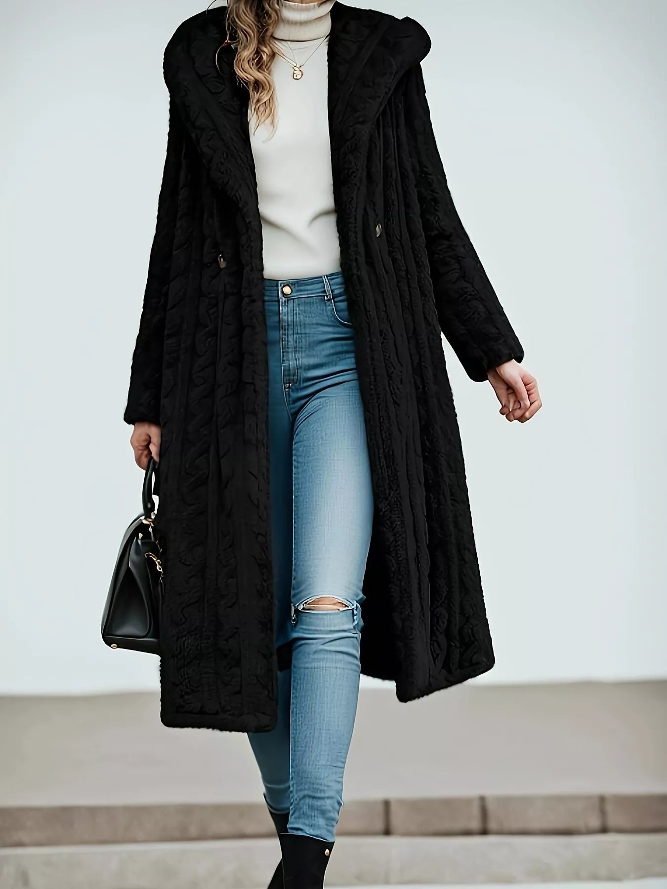 Fashorio Trench Coats Sherpa Longline Hooded Coat