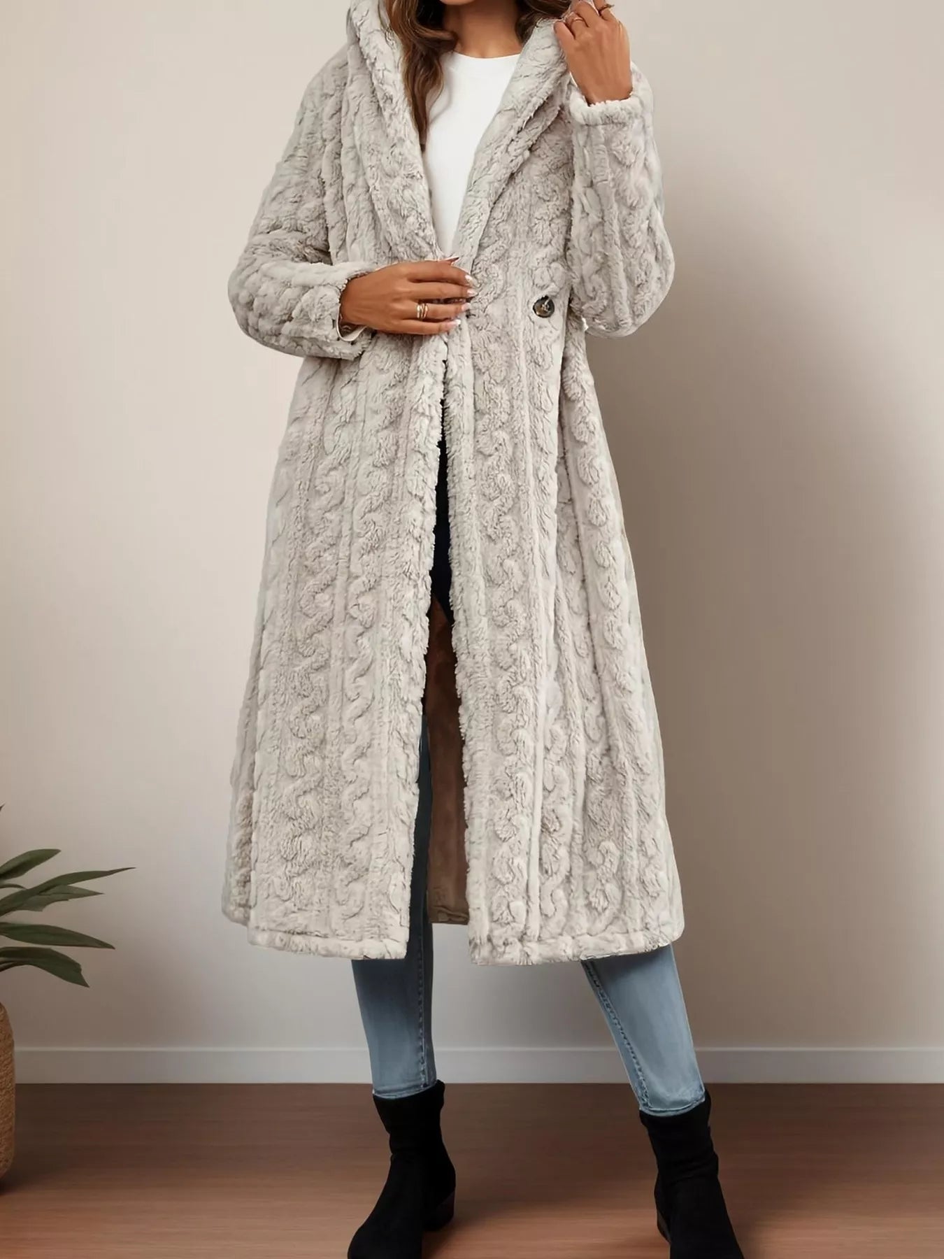 Fashorio Trench Coats Sherpa Longline Hooded Coat