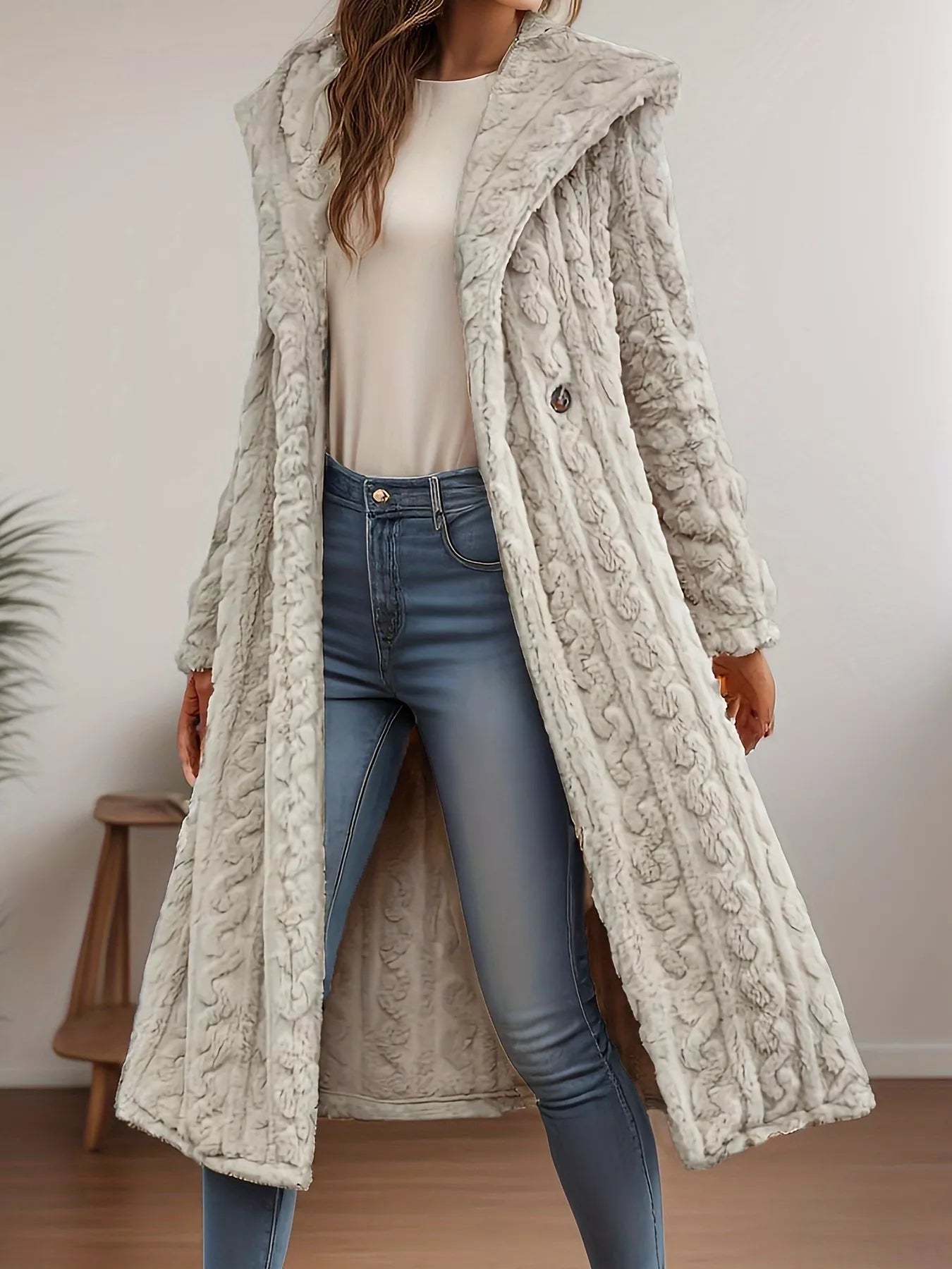 Fashorio Trench Coats Sherpa Longline Hooded Coat