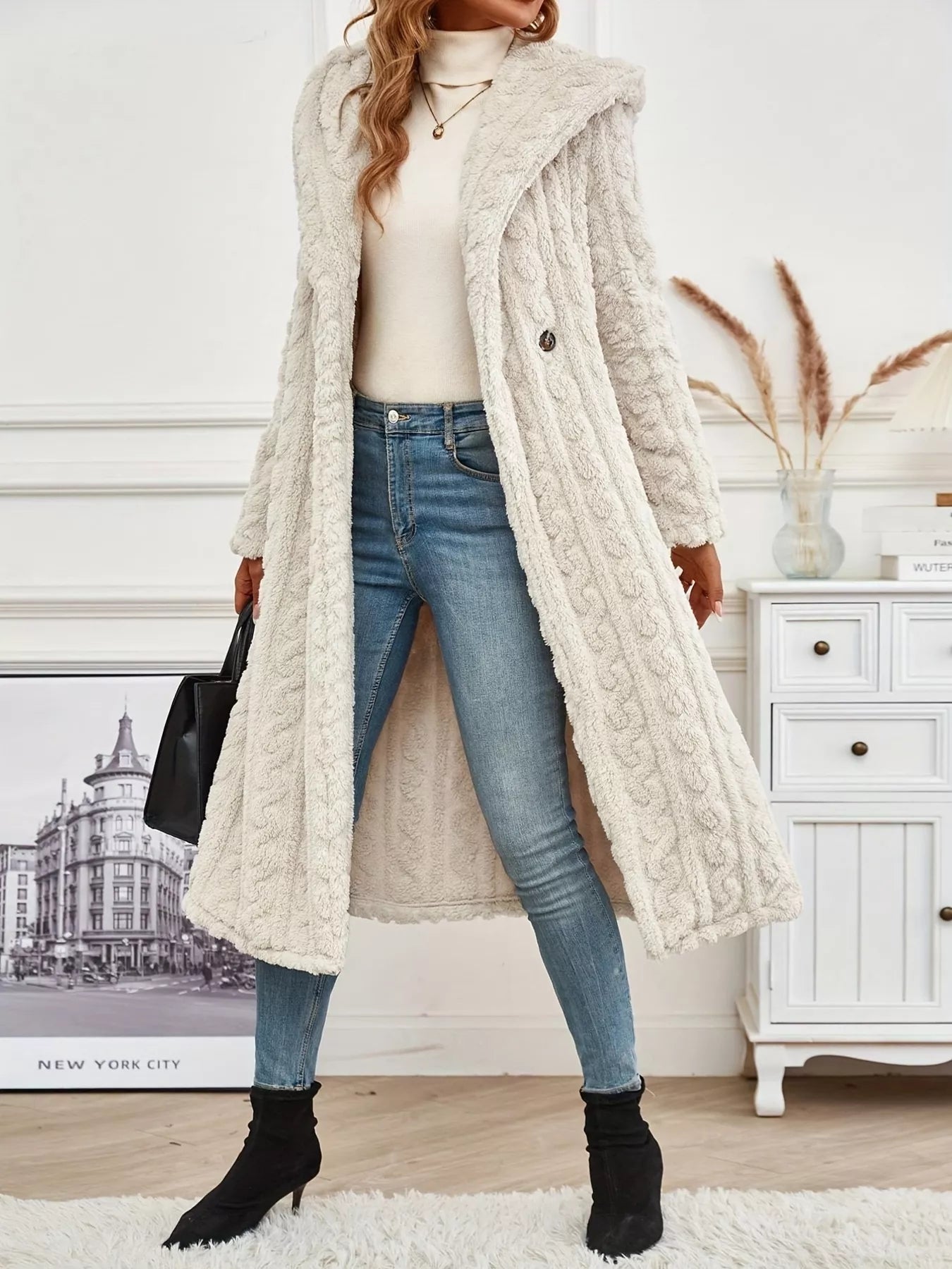 Fashorio Trench Coats Sherpa Longline Hooded Coat