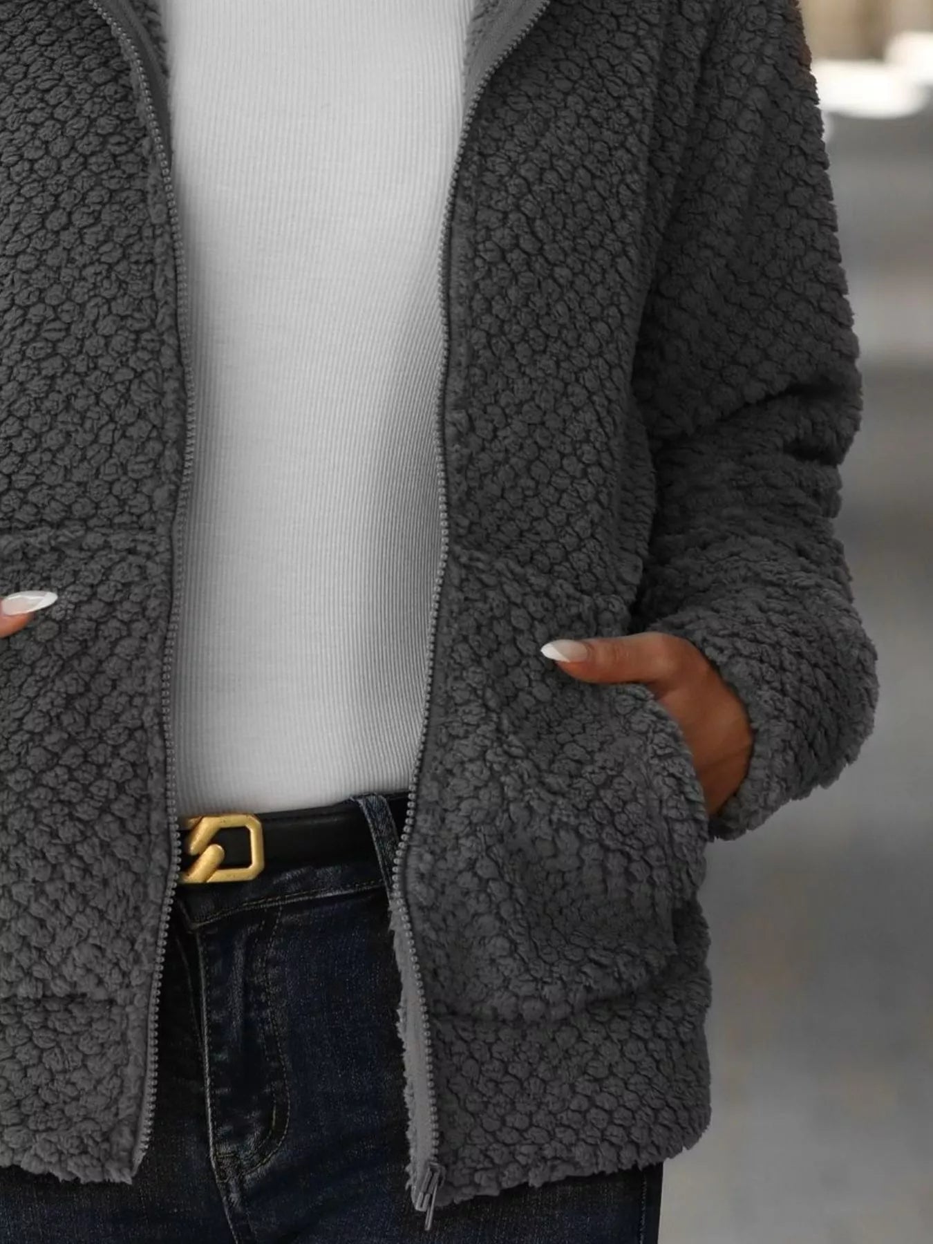 Fashorio Trench Coats Textured Knit Zip-Up Hooded Outerwear