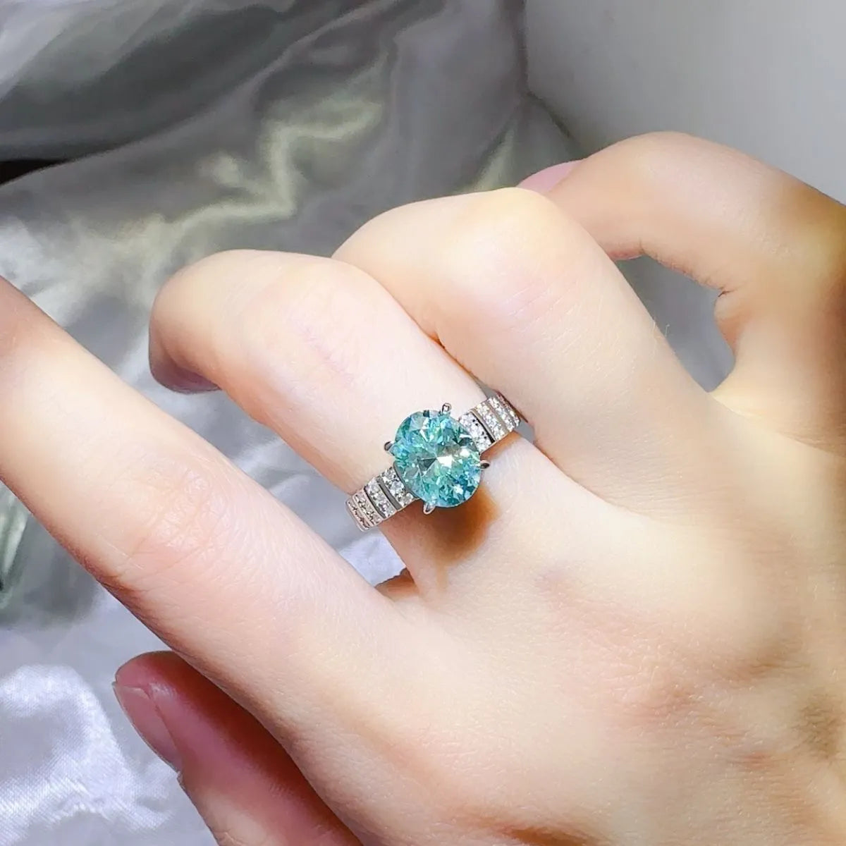 Fashorio Turquoise / 5 2 Carat Moissanite 925 Sterling Silver Ring