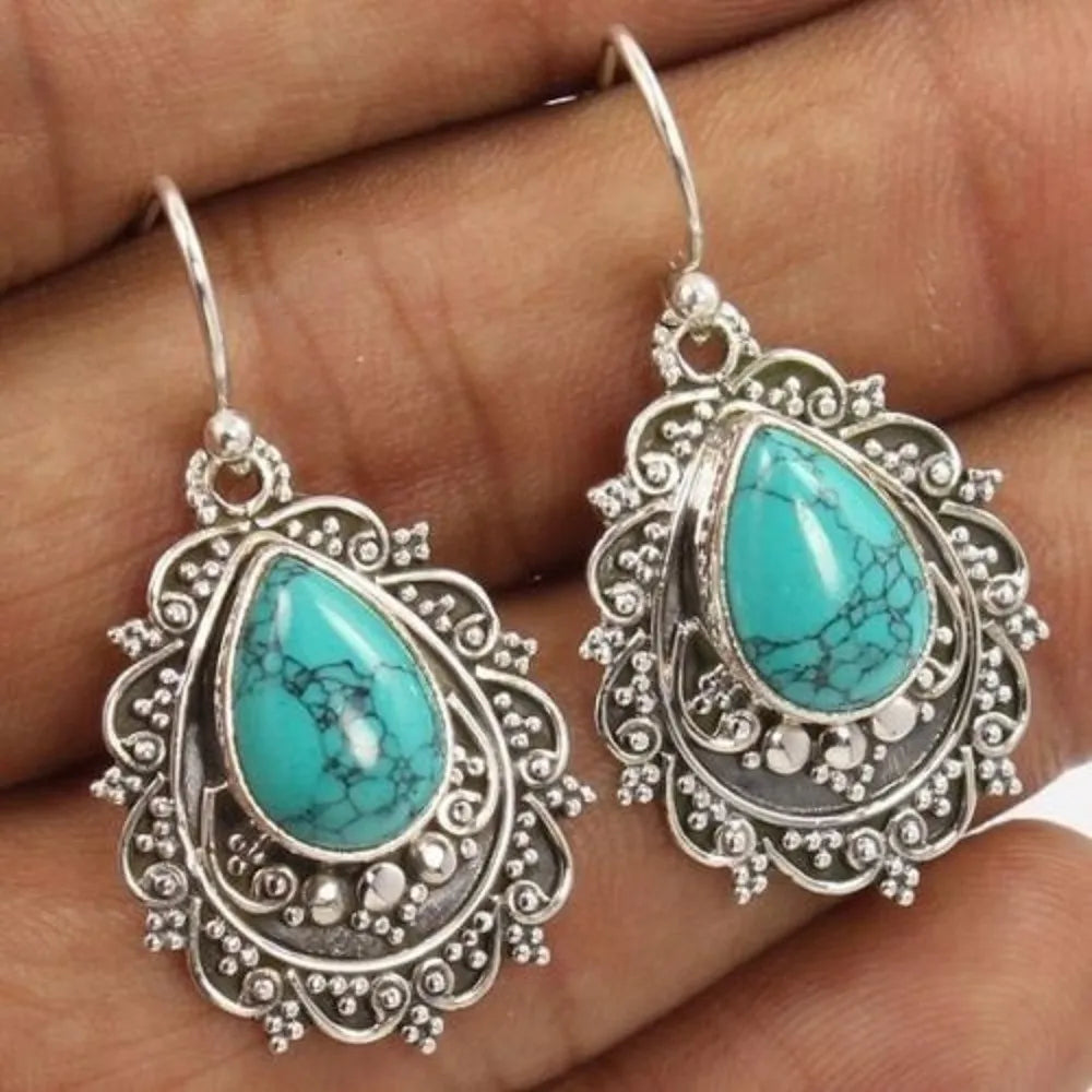 Fashorio Turquoise / One Size Artificial Turquoise Alloy Teardrop Dangle Earrings