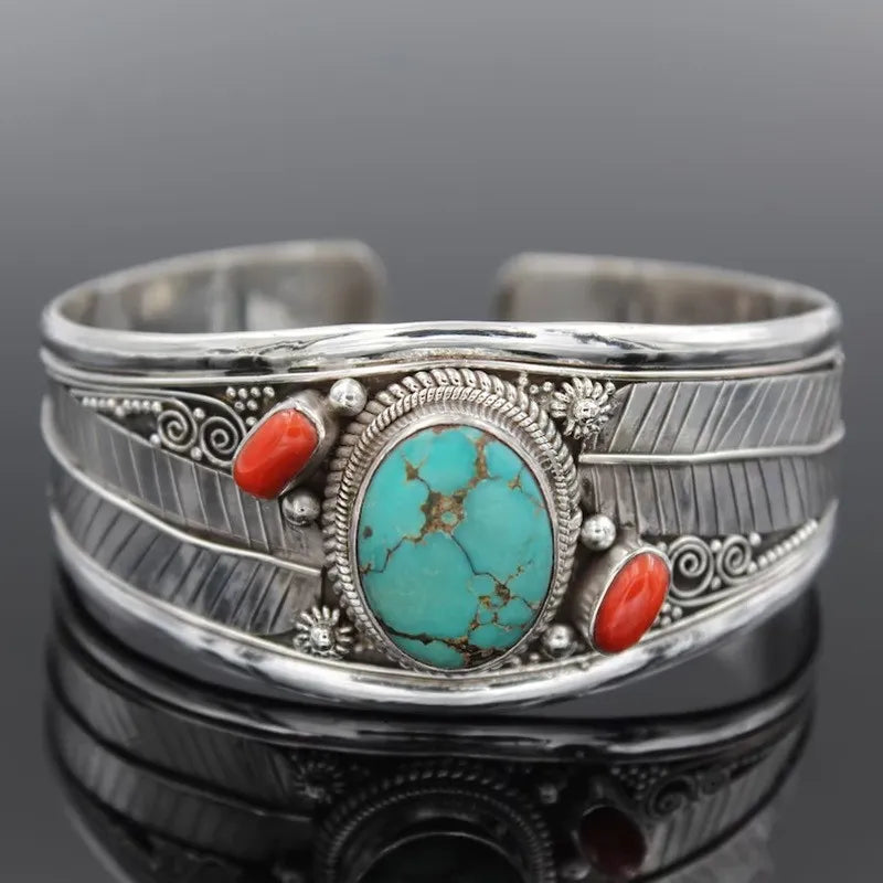 Fashorio Turquoise/Red / One Size Artificial Turquoise Alloy Open Bracelet