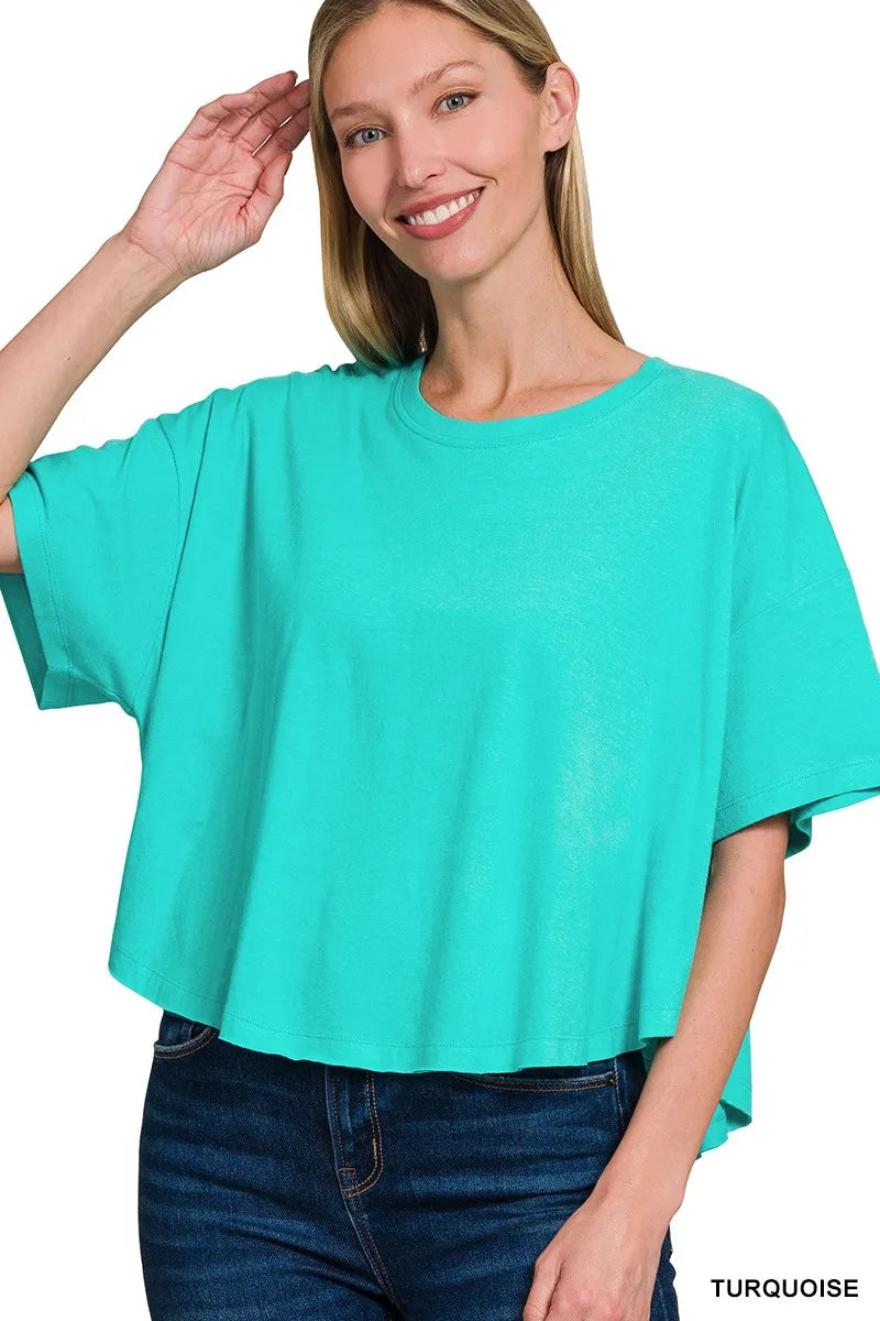 Fashorio TURQUOISE / S Zenana Cotton Round Neck Short Sleeve T-Shirt