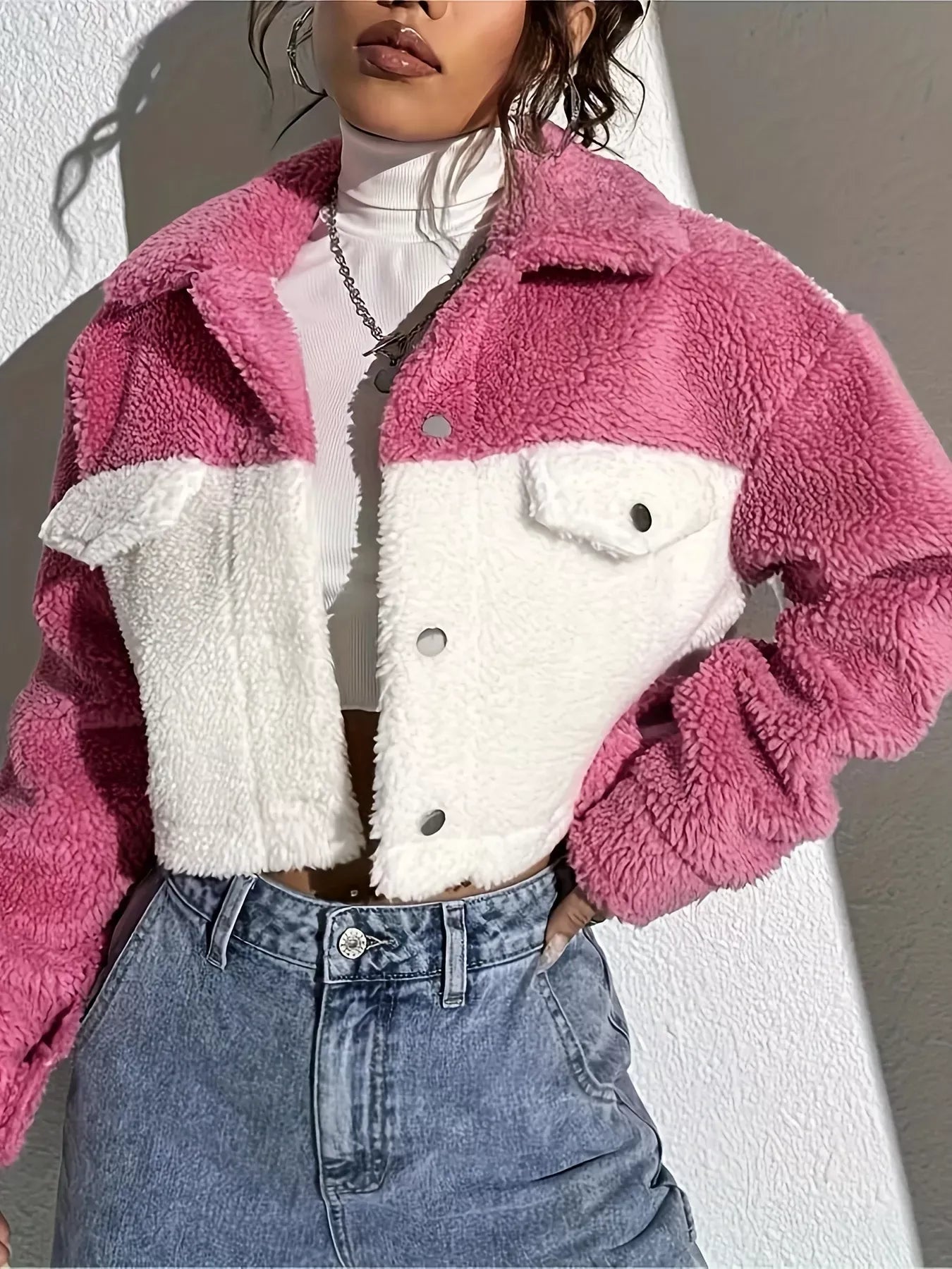 Fashorio Two-Tone Plush Cropped Jacket