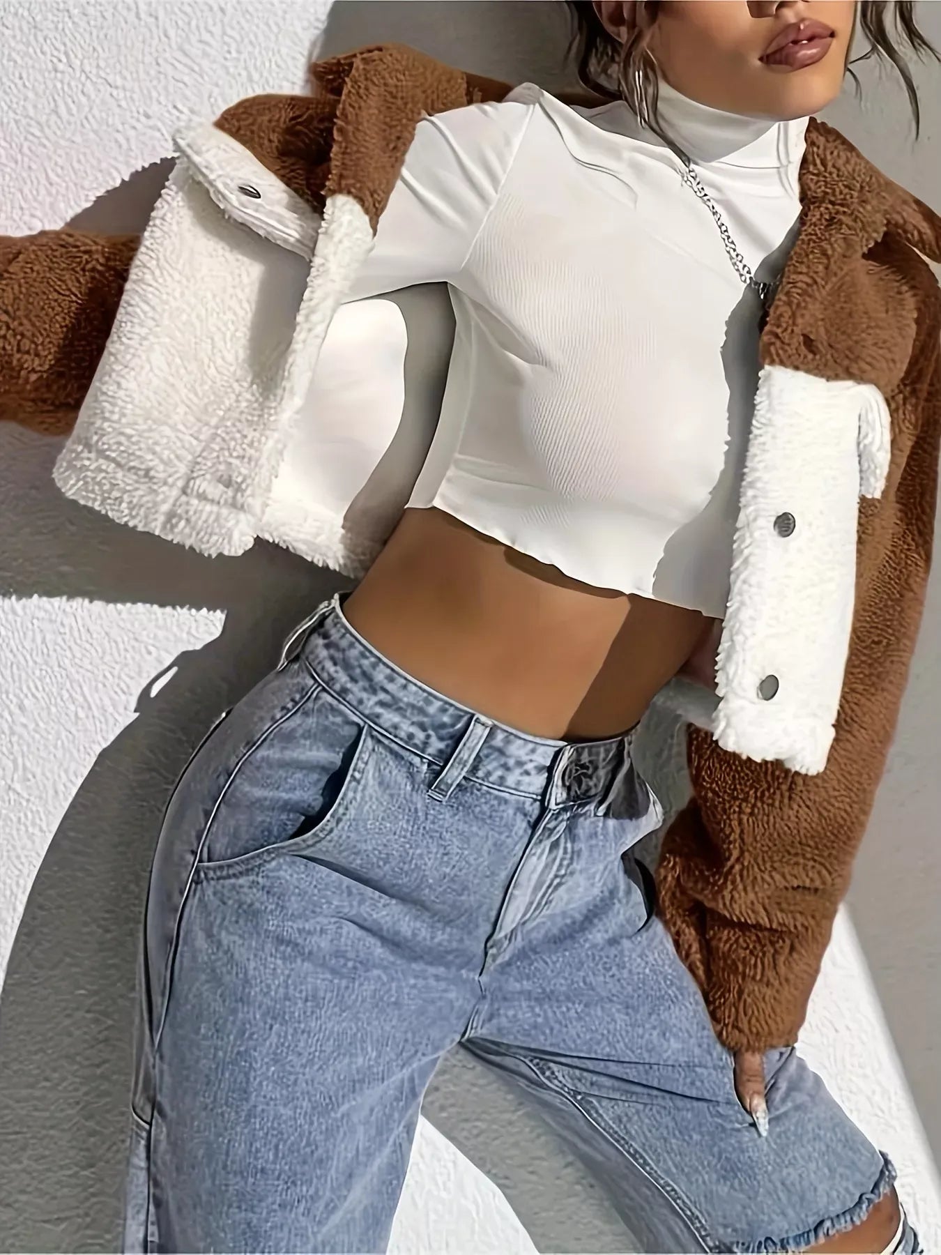 Fashorio Two-Tone Plush Cropped Jacket