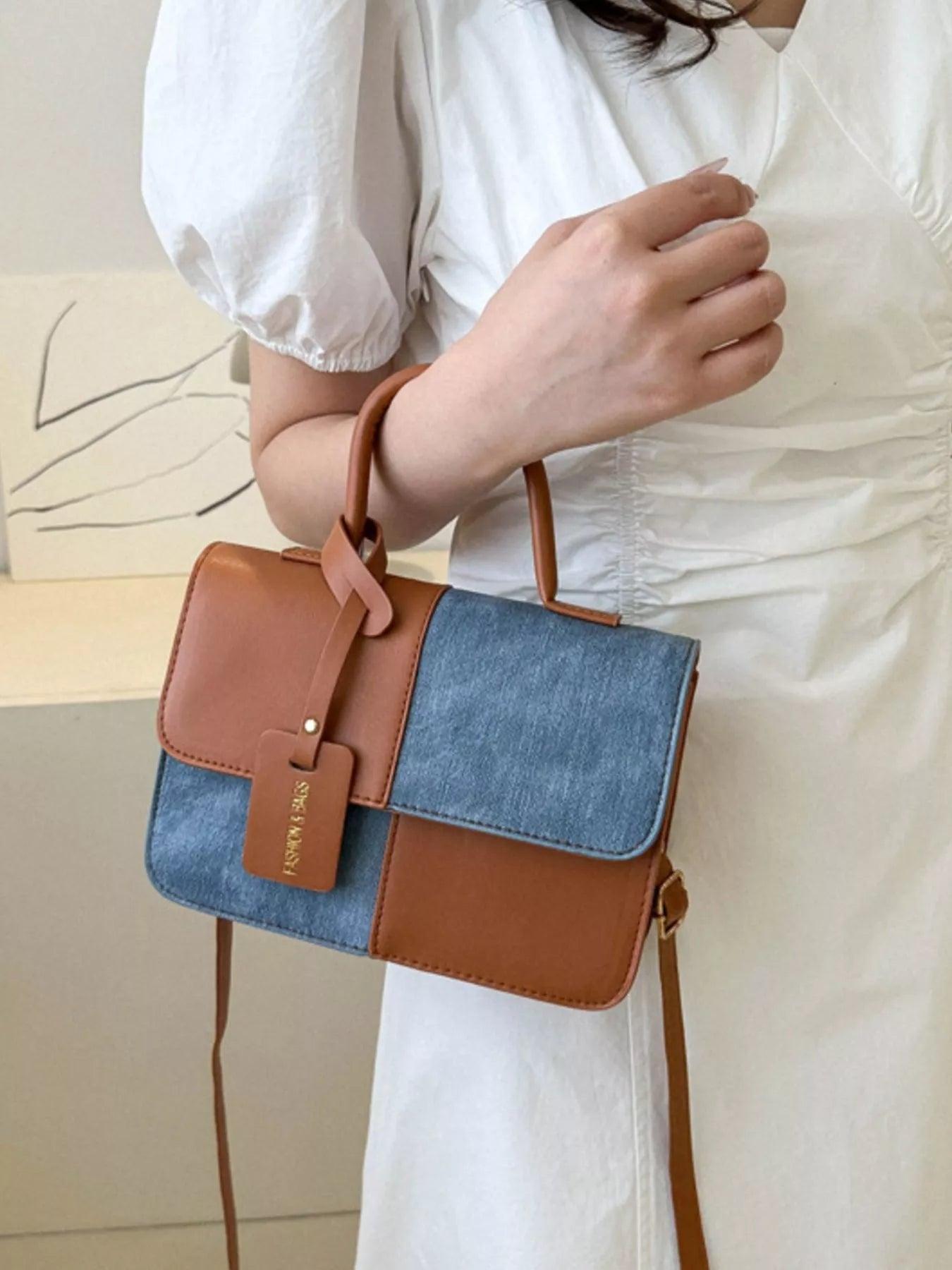 Fashorio Two-Tone PU Leather Crossbody Bag