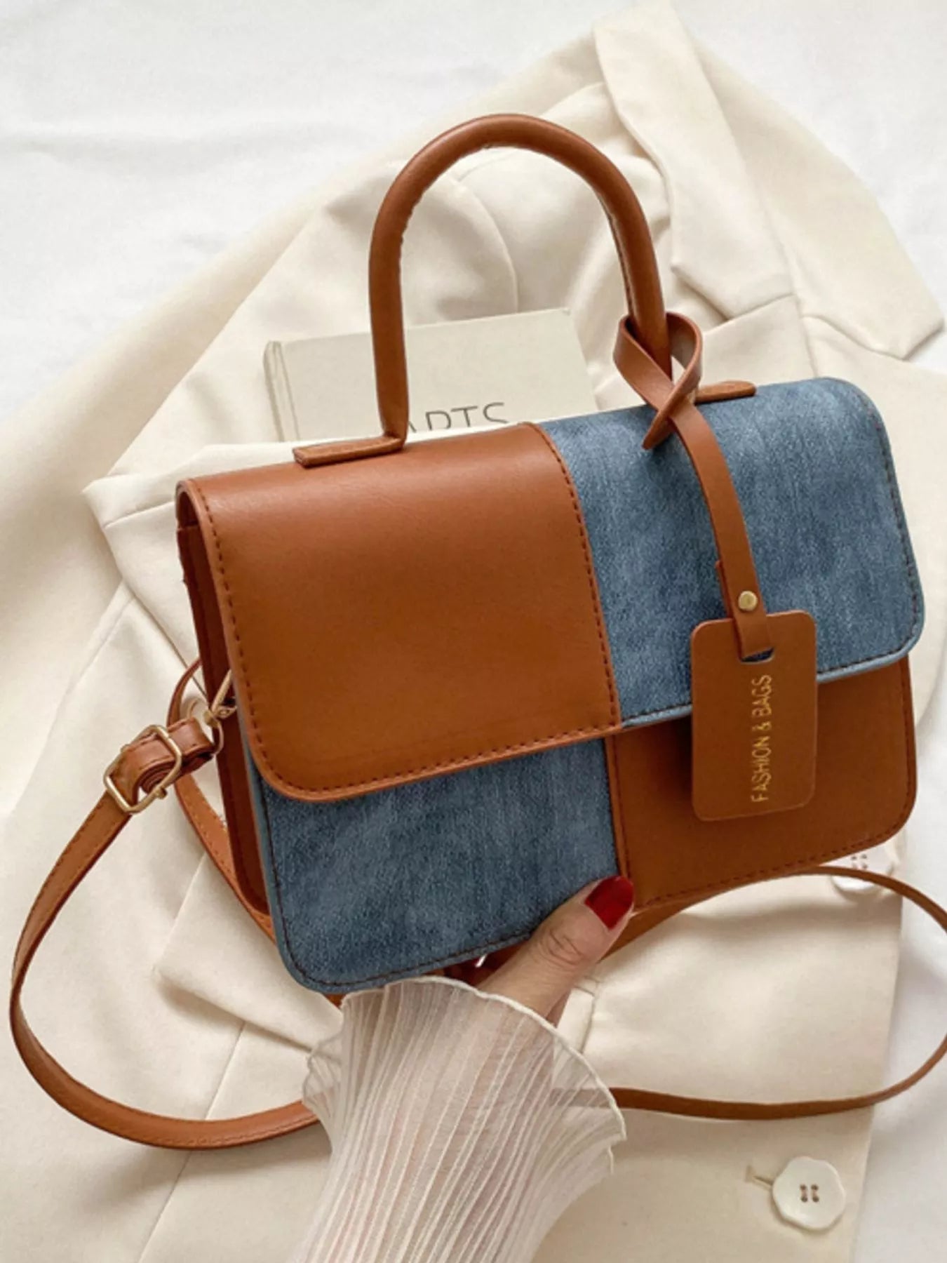 Fashorio Two-Tone PU Leather Crossbody Bag