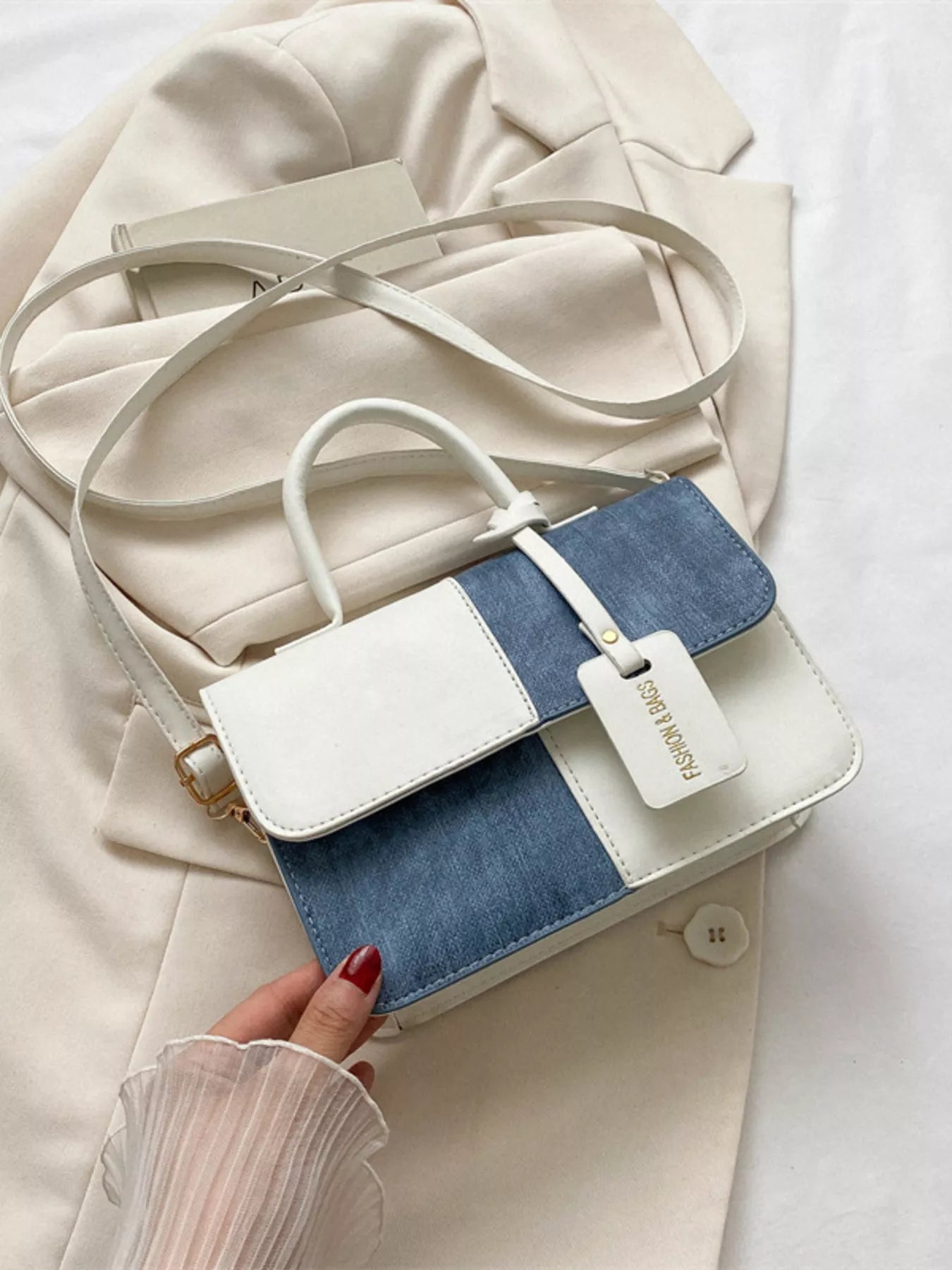 Fashorio Two-Tone PU Leather Crossbody Bag