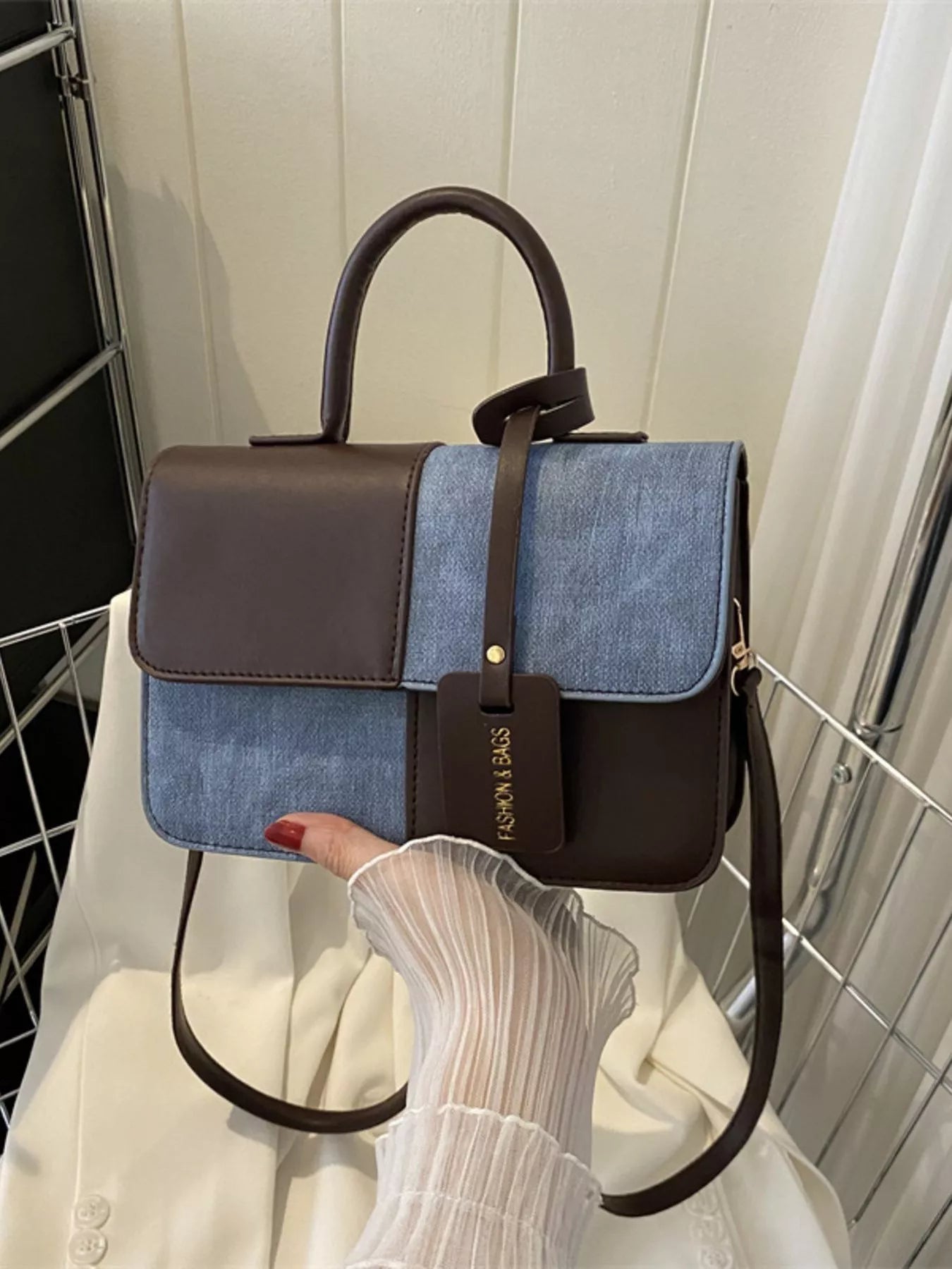 Fashorio Two-Tone PU Leather Crossbody Bag