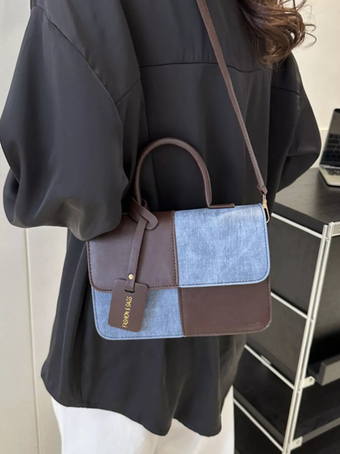 Fashorio Two-Tone PU Leather Crossbody Bag