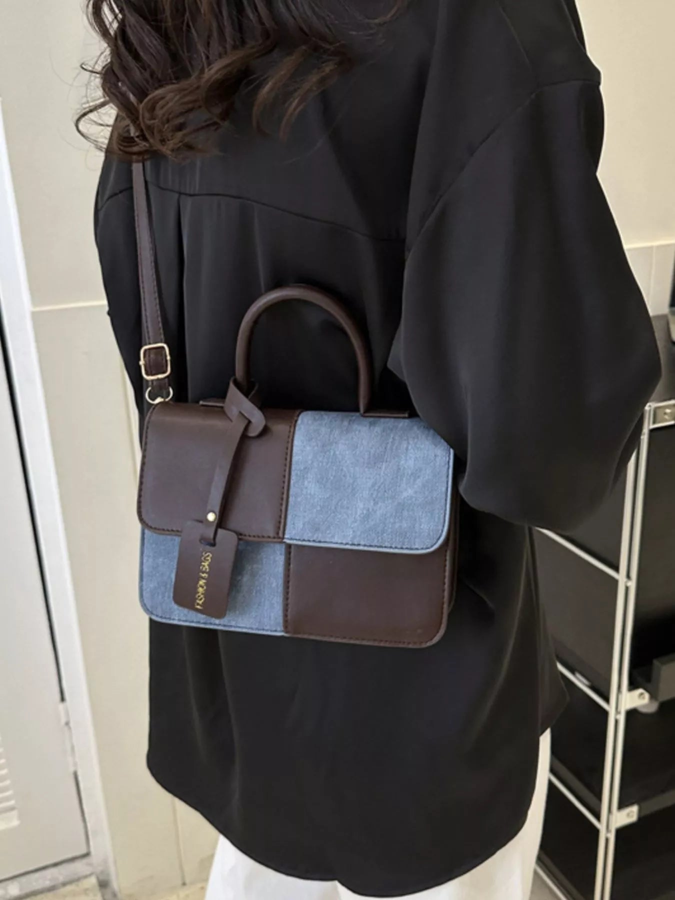 Fashorio Two-Tone PU Leather Crossbody Bag