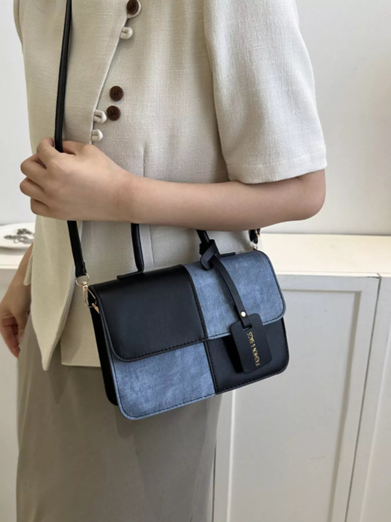 Fashorio Two-Tone PU Leather Crossbody Bag