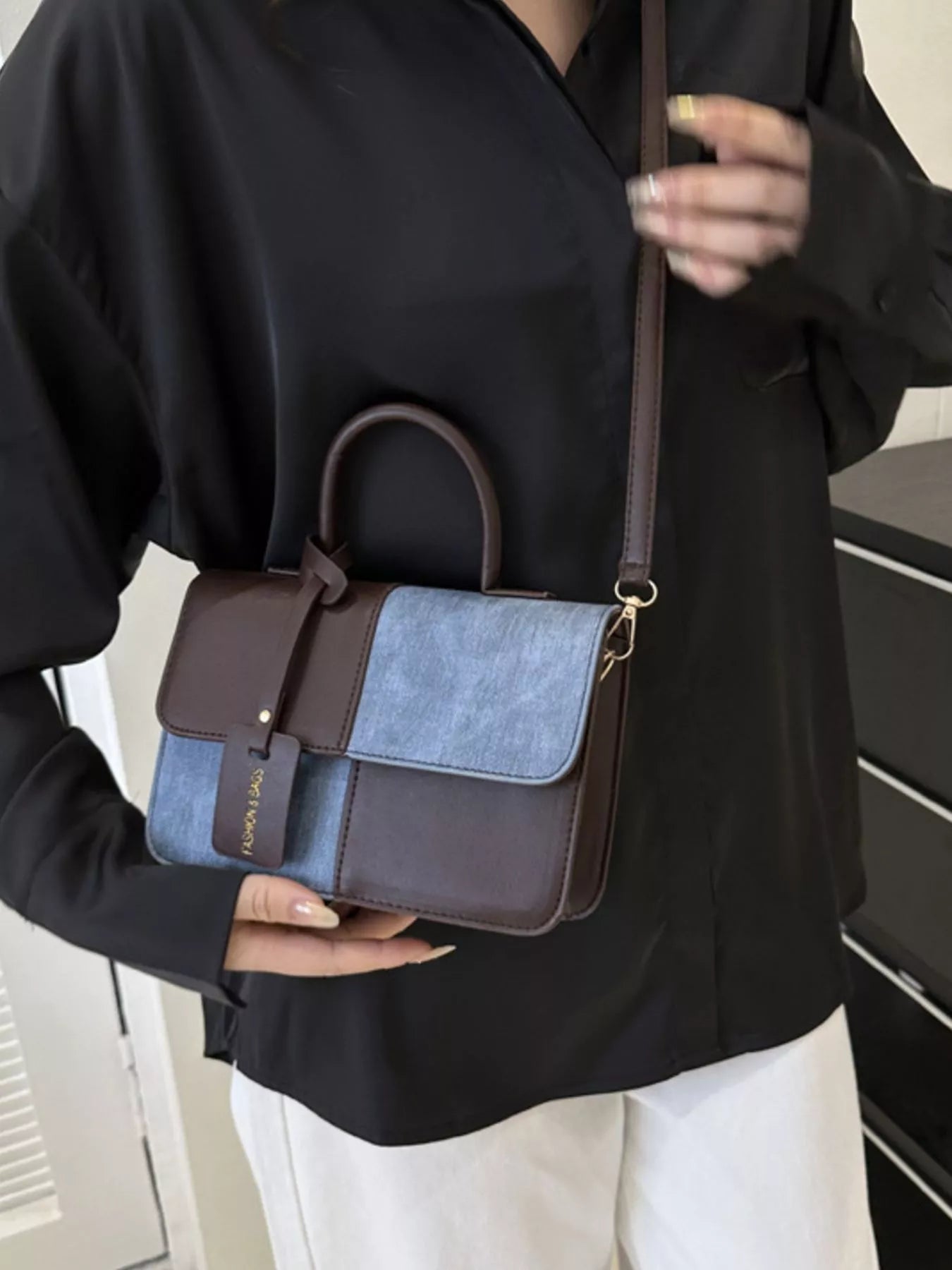 Fashorio Two-Tone PU Leather Crossbody Bag