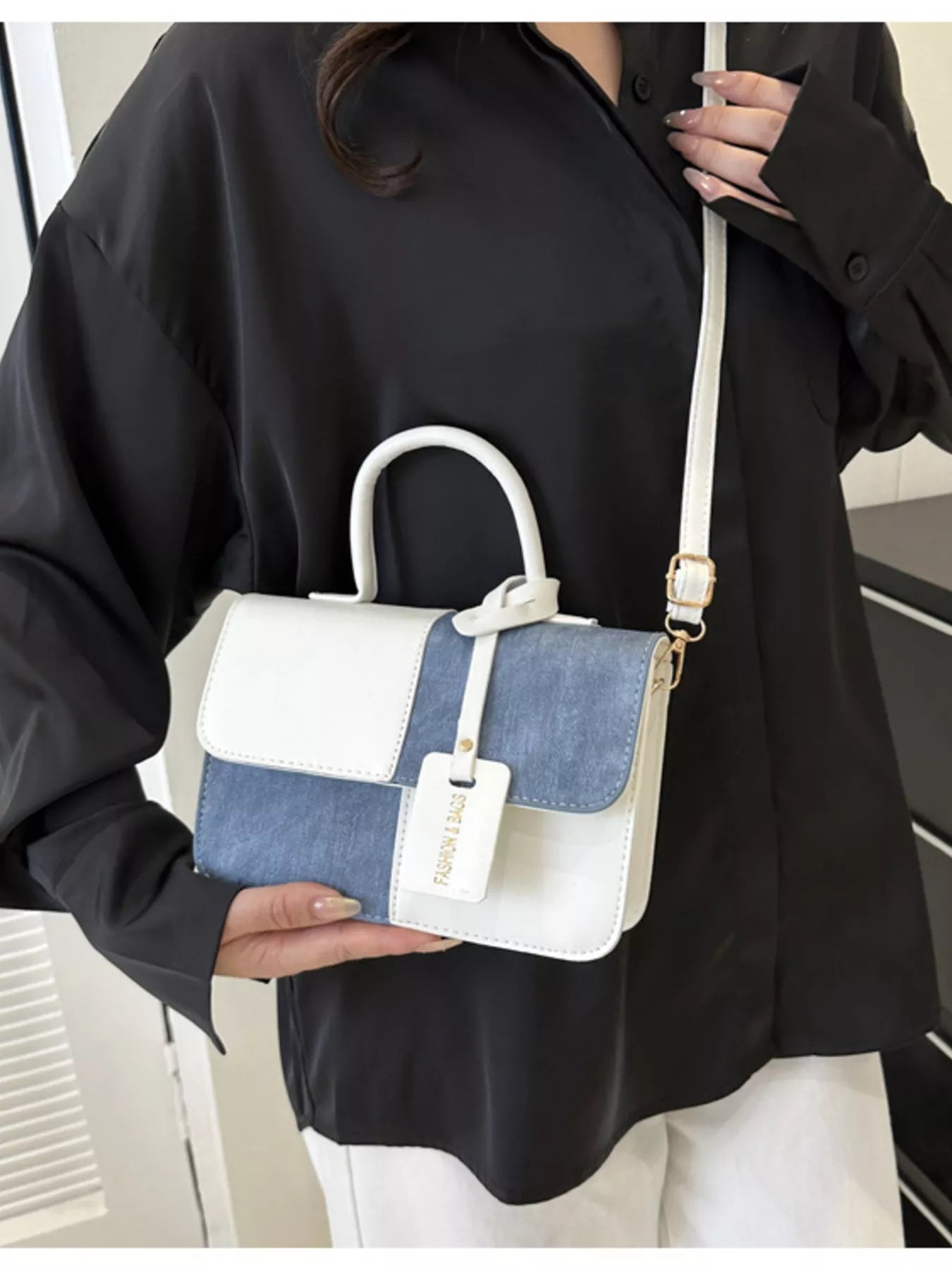 Fashorio Two-Tone PU Leather Crossbody Bag