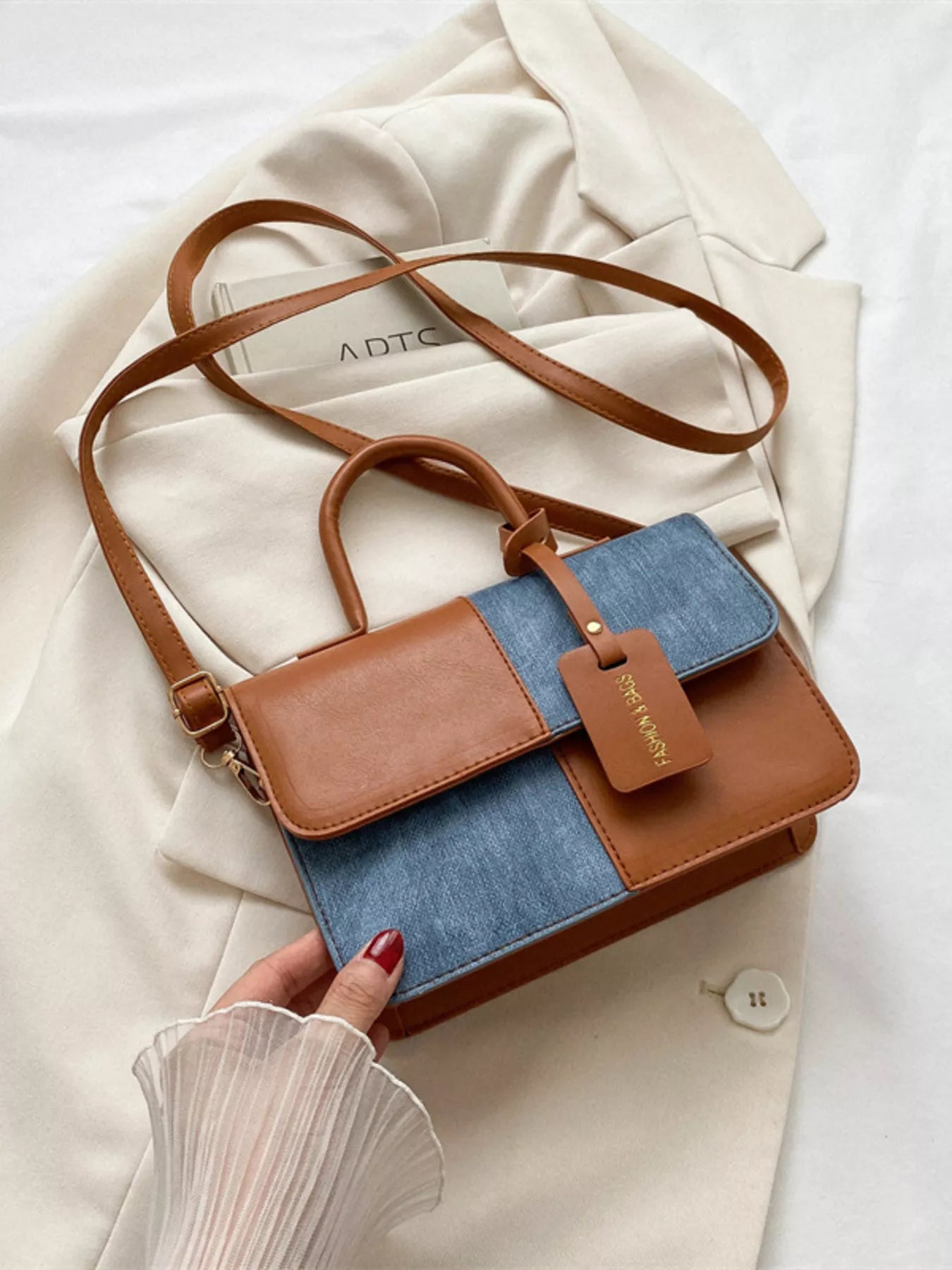 Fashorio Two-Tone PU Leather Crossbody Bag