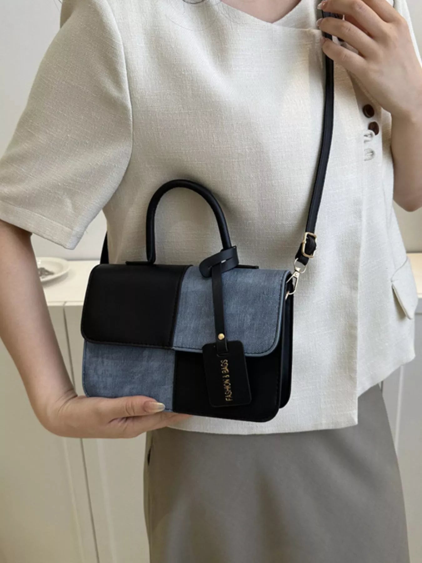 Fashorio Two-Tone PU Leather Crossbody Bag