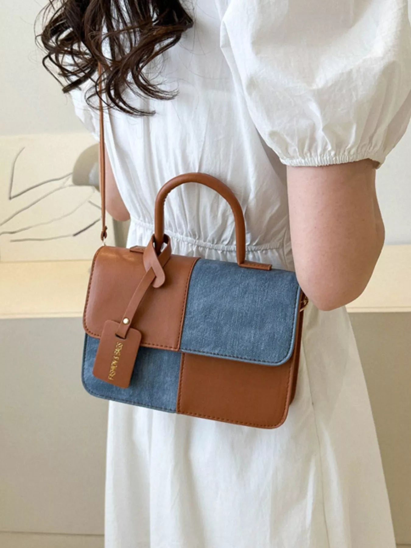 Fashorio Two-Tone PU Leather Crossbody Bag