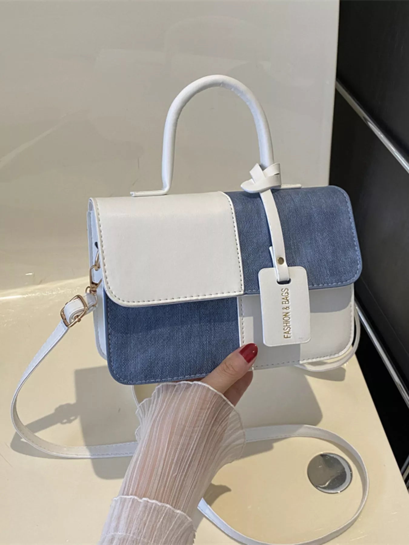 Fashorio Two-Tone PU Leather Crossbody Bag