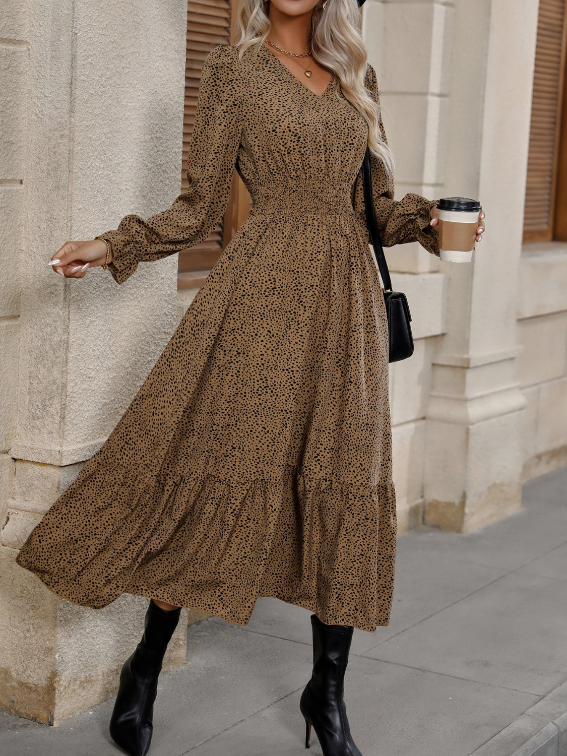 Fashorio V-Neck Flounce Sleeve Dress with Ruffle Hem – Elegant Everyday Look