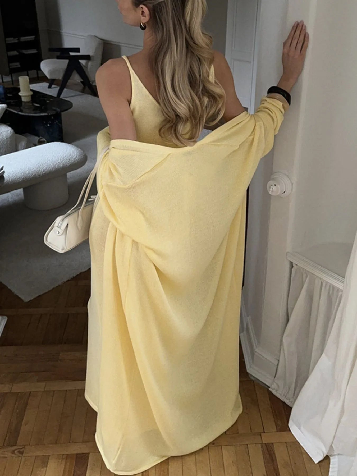 Fashorio V-Neck Knit Dress and Cardigan Sweater Set