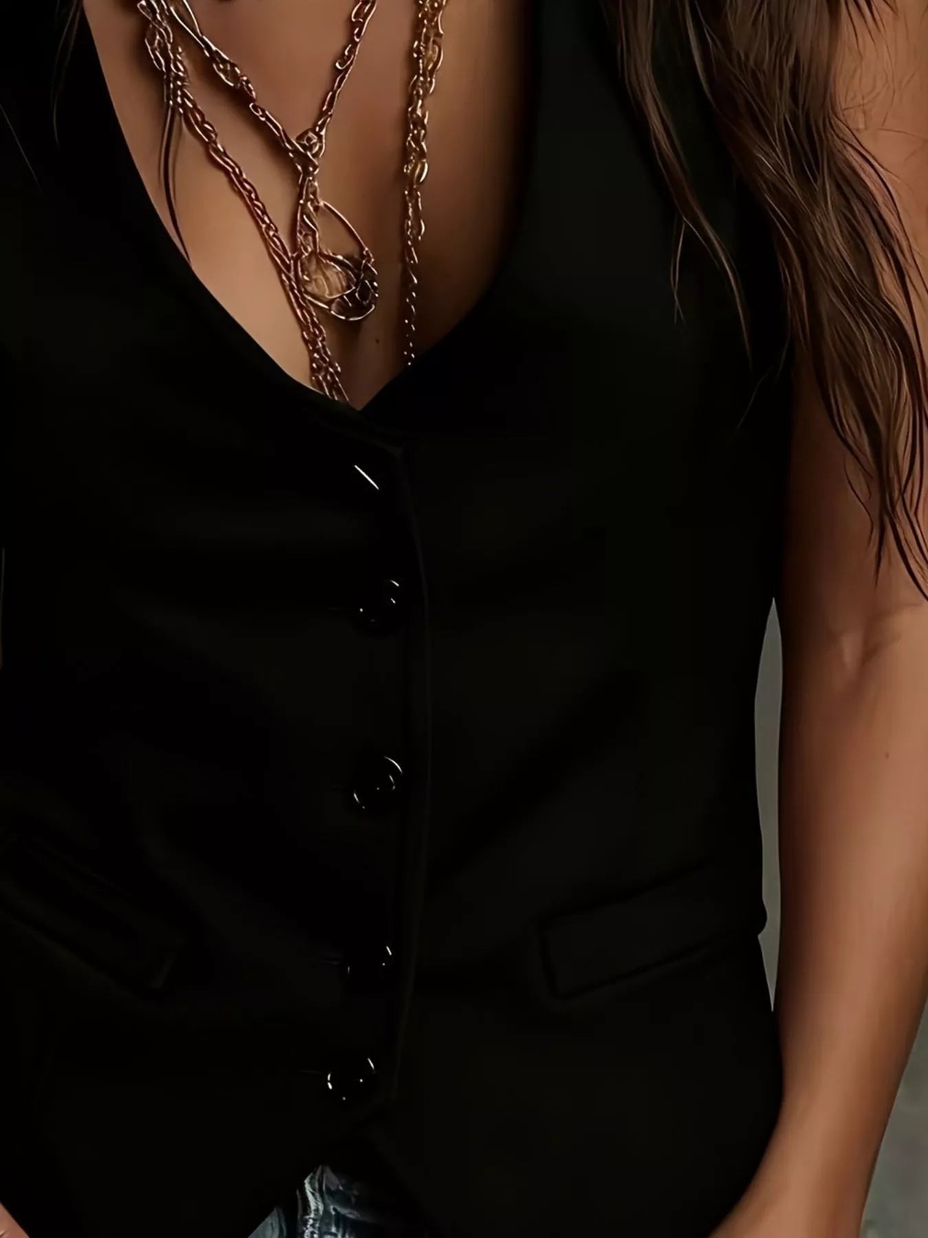 Fashorio Velvet Button-Down Vest Coat