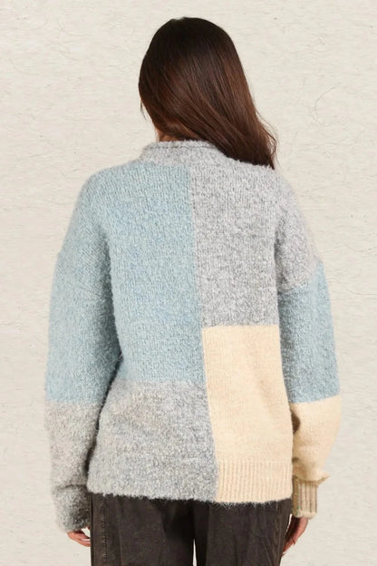 VERY J Color Block Mock Neck Drop Shoulder Sweater - Fashorio