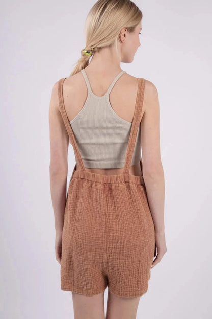VERY J Sleeveless Double Gauze Overalls with Pockets - Fashorio