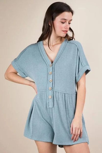 VERY J Two Tone Ribbed Knit Comfy Casual Romper - Fashorio
