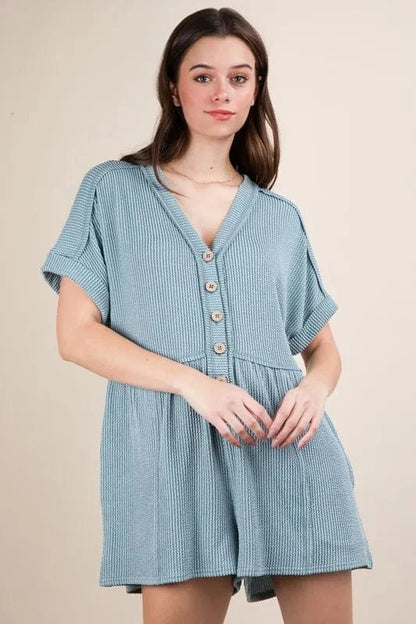 VERY J Two Tone Ribbed Knit Comfy Casual Romper - Fashorio