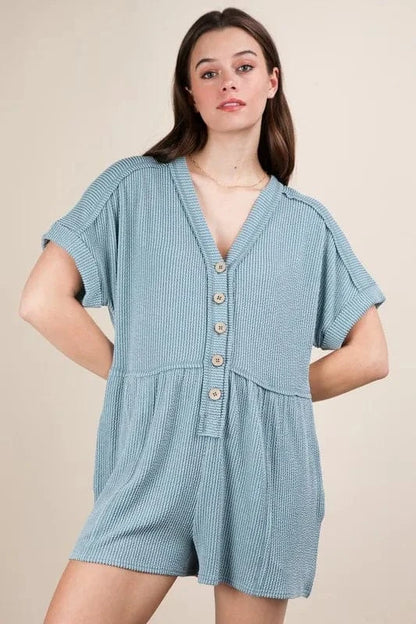 VERY J Two Tone Ribbed Knit Comfy Casual Romper - Fashorio