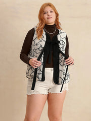 Fashorio Vests Black/White / 0XL Plus Size Tied Sherpa Vest Coat with Pockets