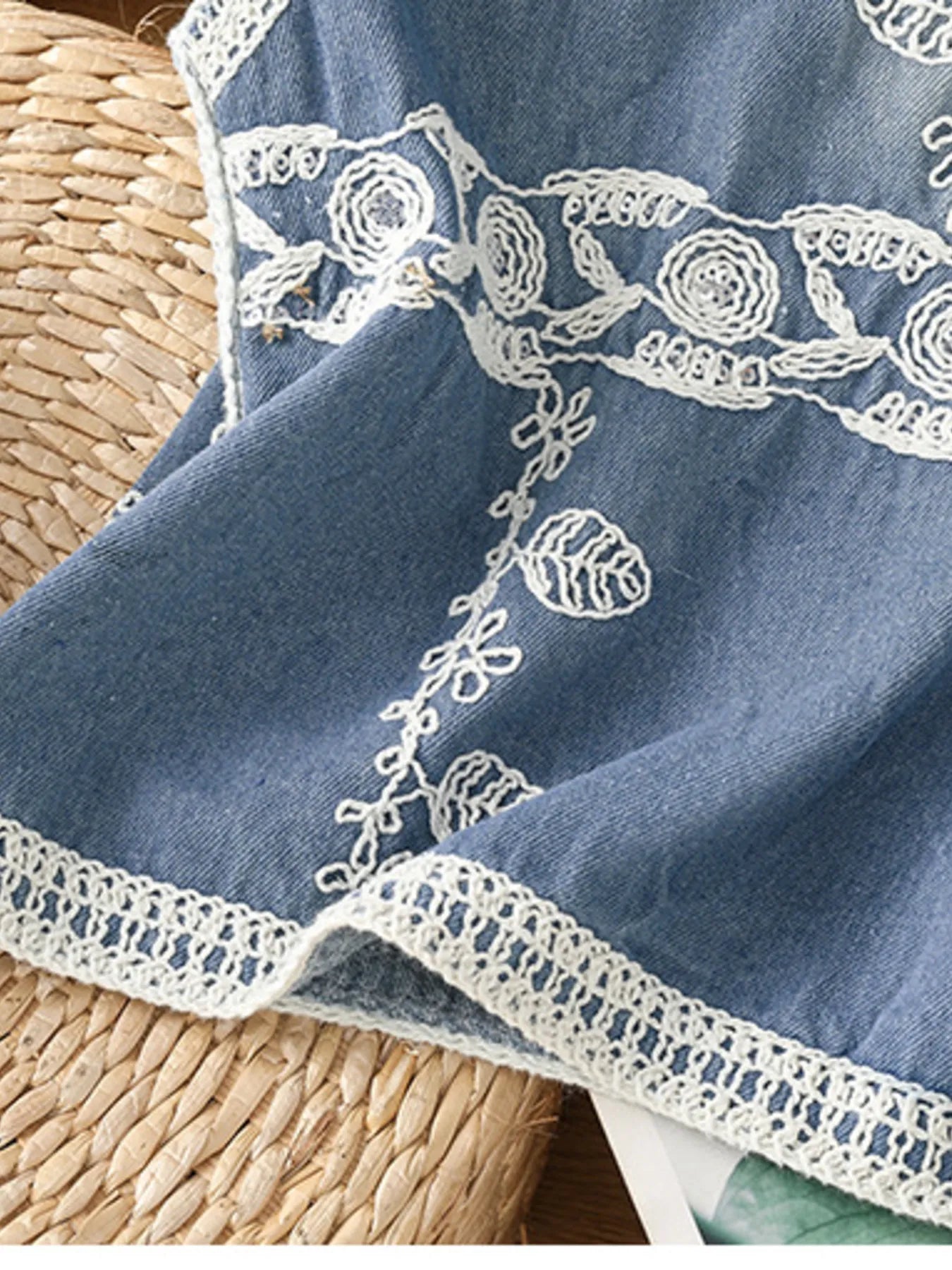 Fashorio Vests Blue / One Size Embroidered Button Up V-Neck Vest Coat