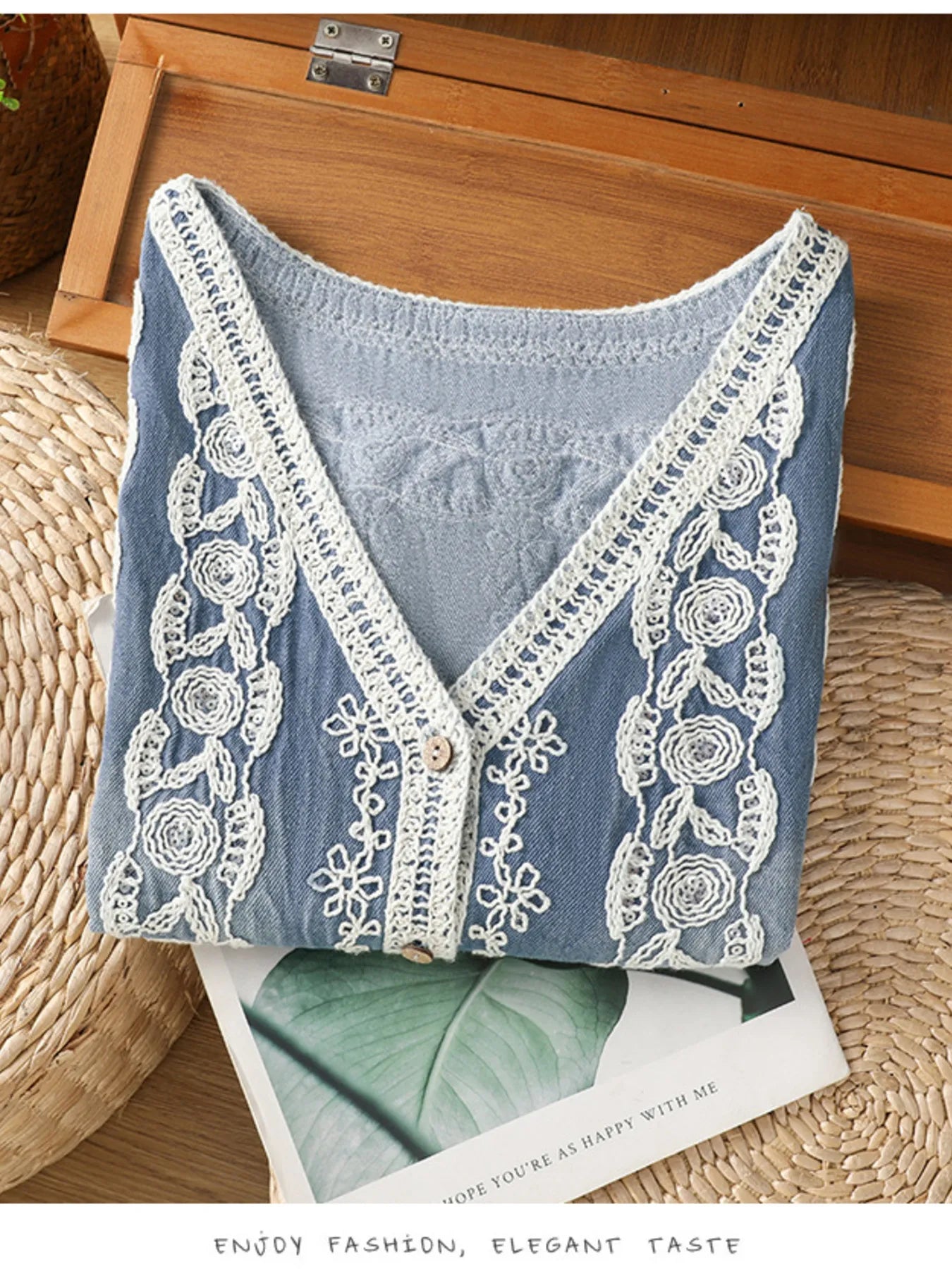 Fashorio Vests Blue / One Size Embroidered Button Up V-Neck Vest Coat