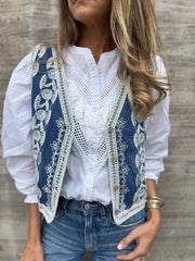 Fashorio Vests Blue / One Size Embroidered Button Up V-Neck Vest Coat