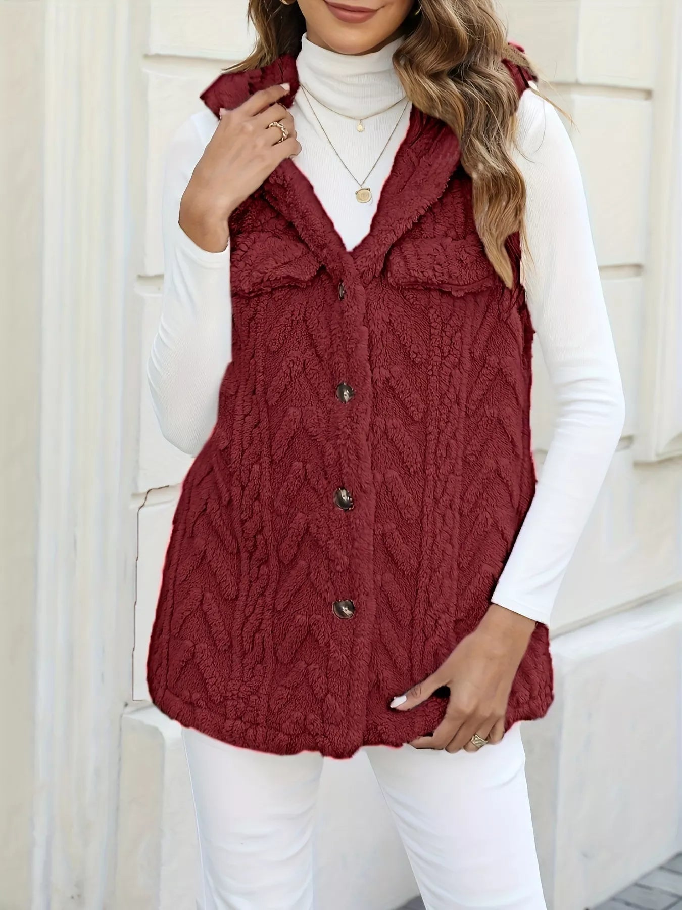 Fashorio Vests Button-Front Hooded Vest Coat
