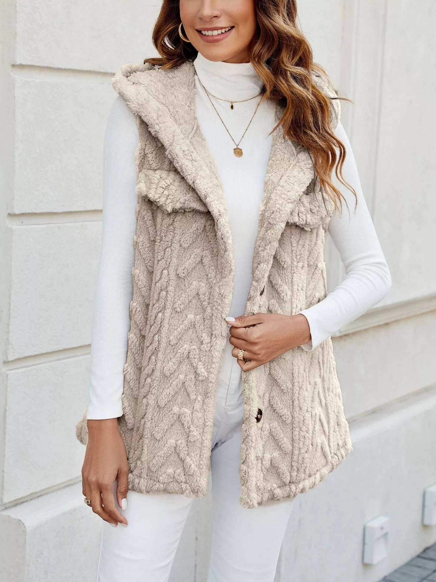 Fashorio Vests Button-Front Hooded Vest Coat