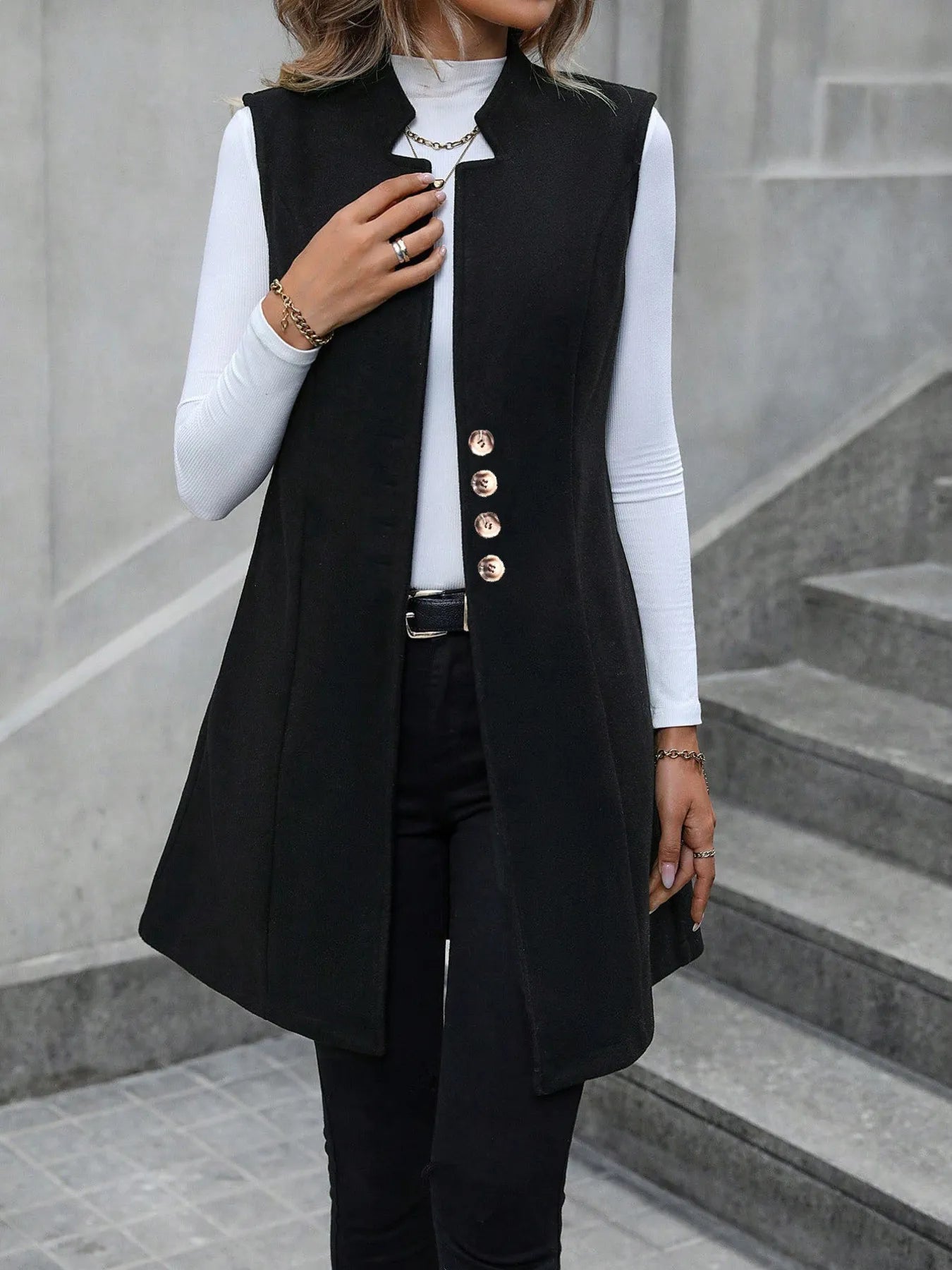 Fashorio Vests Button Up Longline Vest Coat