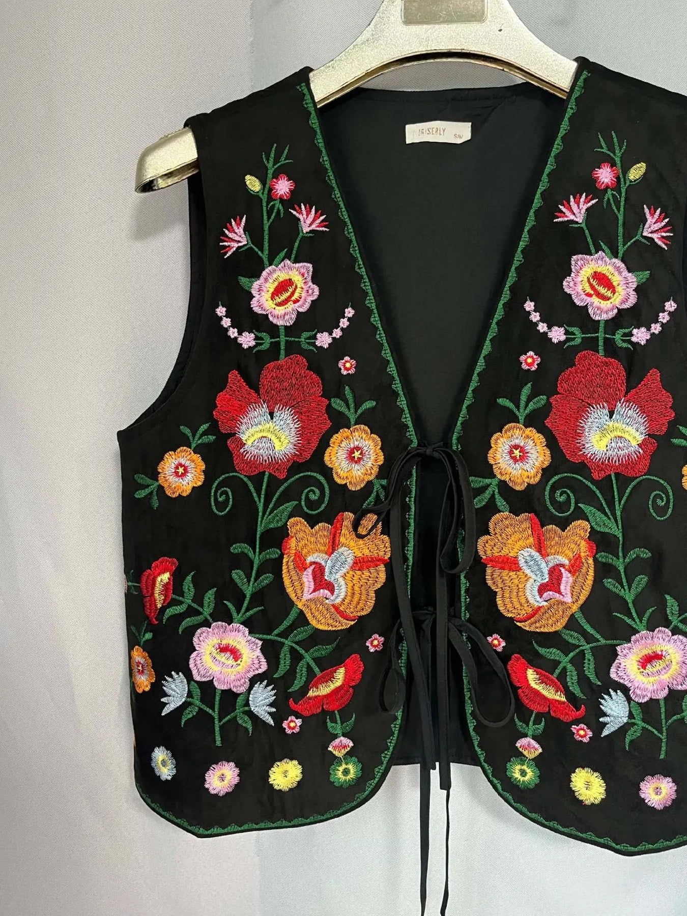 Fashorio Vests Floral Embroidered Lace-Up Vest