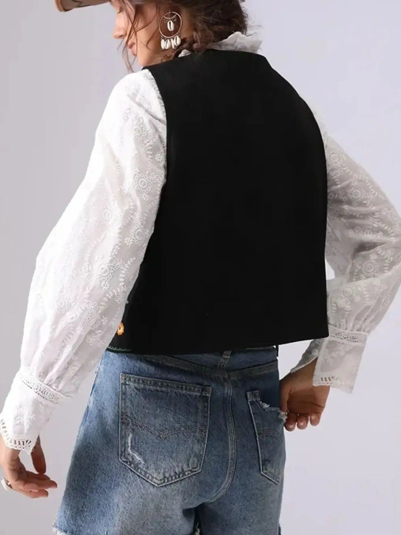 Fashorio Vests Floral Embroidered Lace-Up Vest