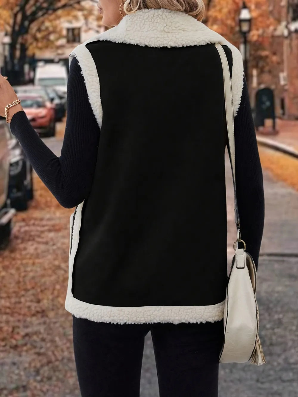 Fashorio Vests Full Size Contrast Open Front Sherpa Vest Coat