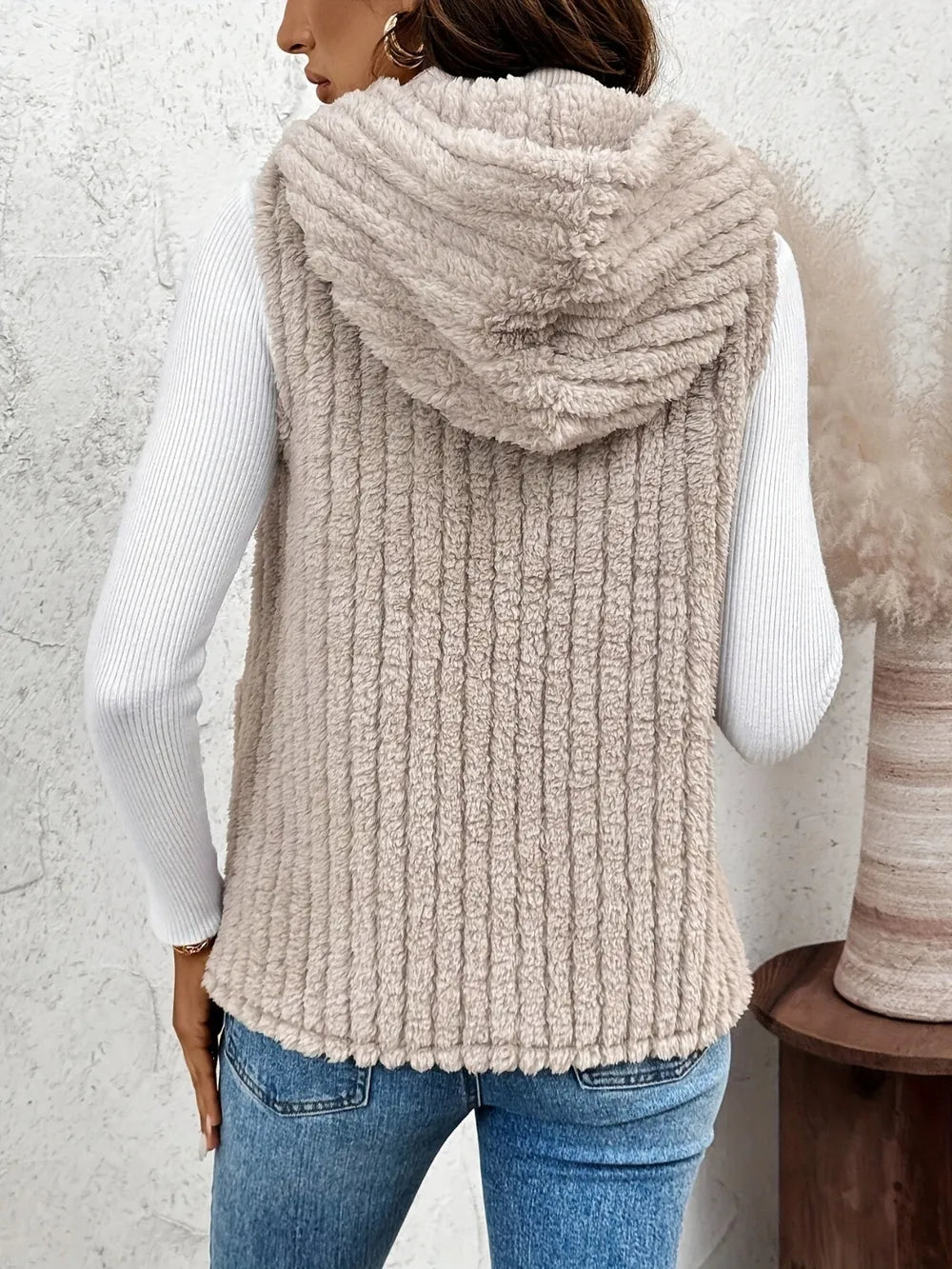 Fashorio Vests Fuzzy Hooded Vest with Pockets