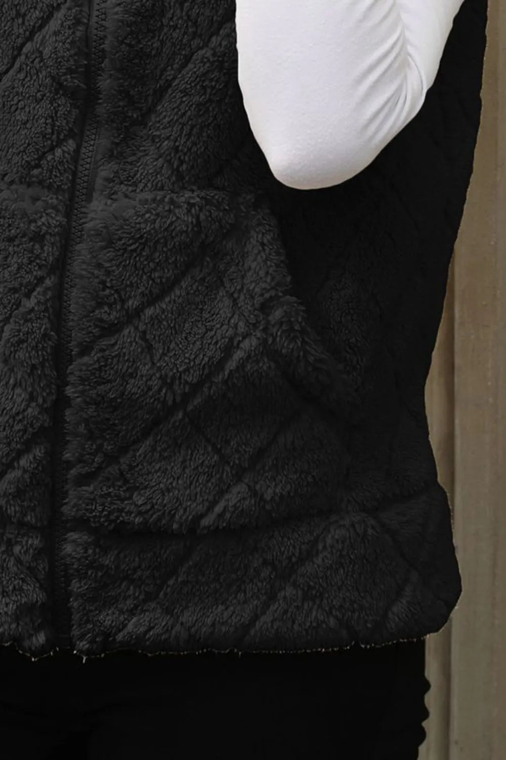 Fashorio Vests Fuzzy Plaid Texture Zip Up Vest Coat