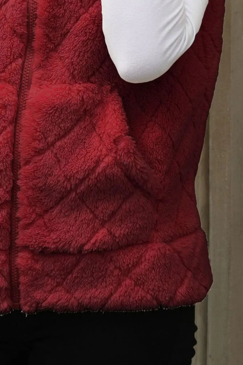 Fashorio Vests Fuzzy Plaid Texture Zip Up Vest Coat