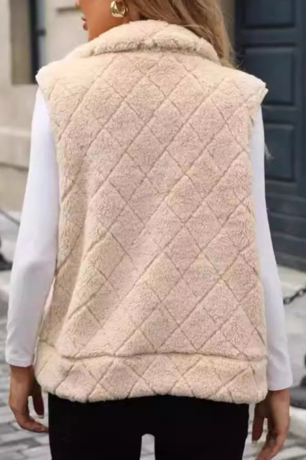 Fashorio Vests Fuzzy Plaid Texture Zip Up Vest Coat