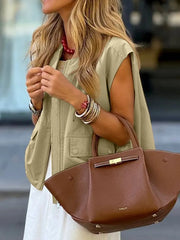 Fashorio Vests Khaki / S Ruched Hem Zip Up Vest