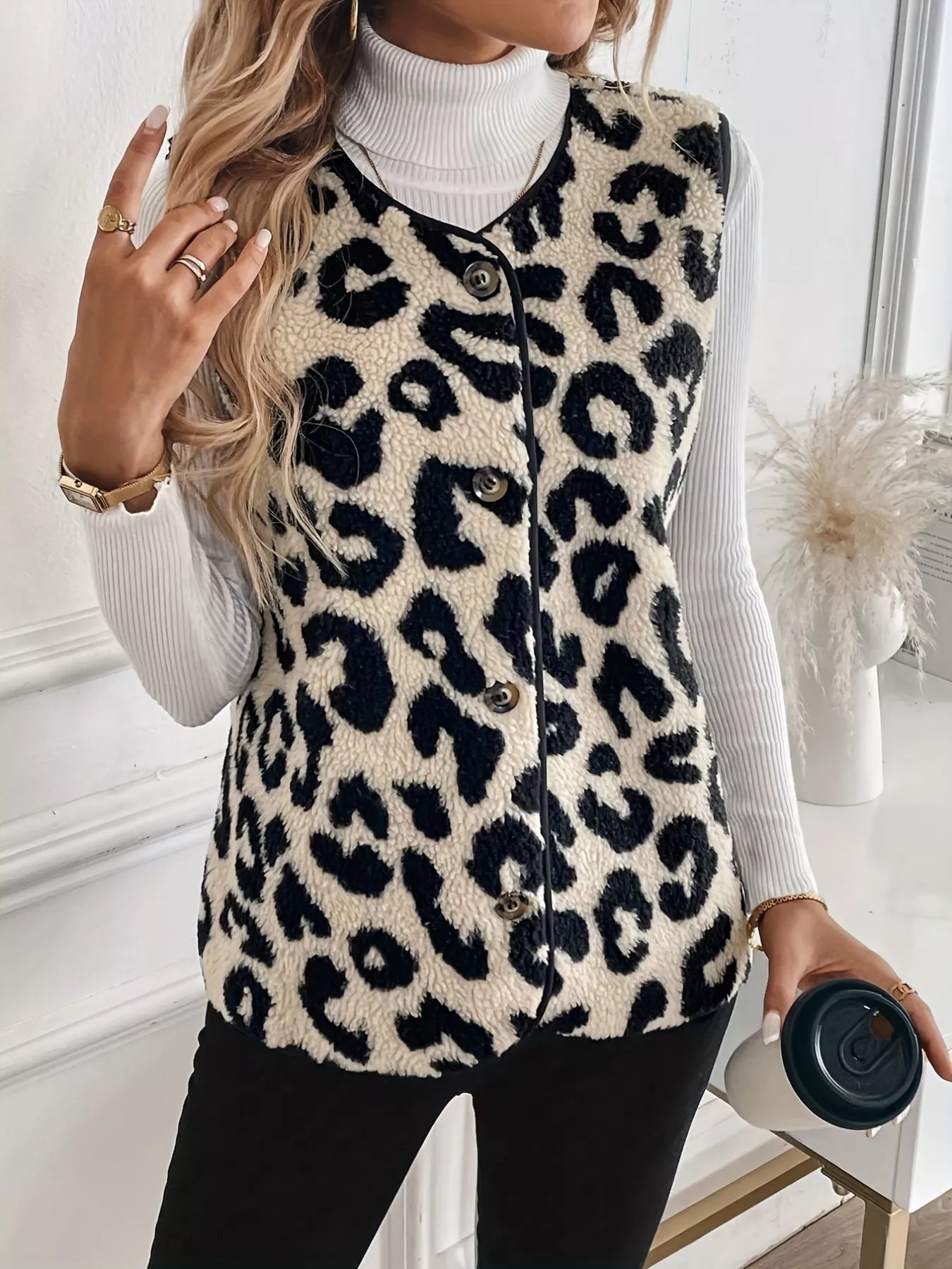 Fashorio Vests Leopard Sherpa Vest Coat