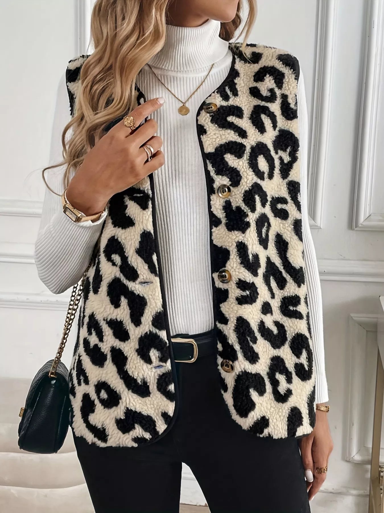 Fashorio Vests Leopard Sherpa Vest Coat